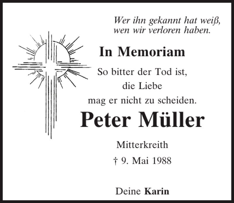  Traueranzeige für Peter Müller vom 08.05.2013 aus Mittelbayerische Zeitung