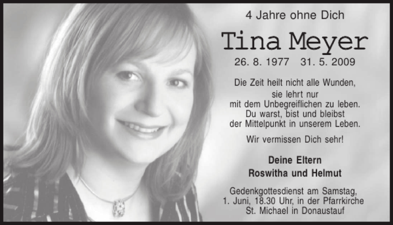  Traueranzeige für Tina Meyer vom 31.05.2013 aus Mittelbayerische Zeitung