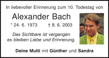 Traueranzeige von Alexander Bach von Mittelbayerische Zeitung