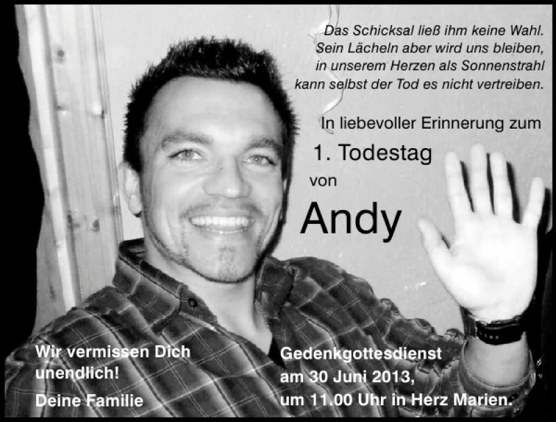  Traueranzeige für Andy  vom 27.06.2013 aus Mittelbayerische Zeitung