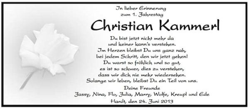  Traueranzeige für Christian Kammerl vom 24.06.2013 aus Mittelbayerische Zeitung
