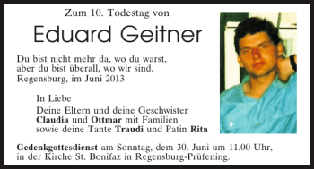 Traueranzeige von Eduard Geitner von Mittelbayerische Zeitung