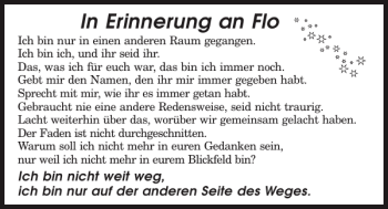 Traueranzeige von Flo Möstl von Mittelbayerische Zeitung