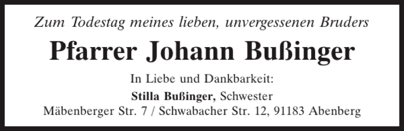  Traueranzeige für Johann Bußinger vom 22.06.2013 aus Mittelbayerische Zeitung