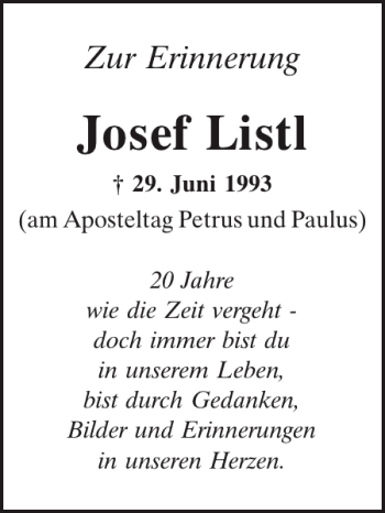 Traueranzeige von Josef Listl von Mittelbayerische Zeitung