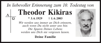 Traueranzeige von Theodor Kikiras von Mittelbayerische Zeitung