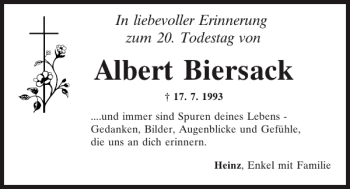 Traueranzeige von Albert Biersack von Mittelbayerische Zeitung