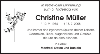 Traueranzeige von Christine Müller von Mittelbayerische Zeitung