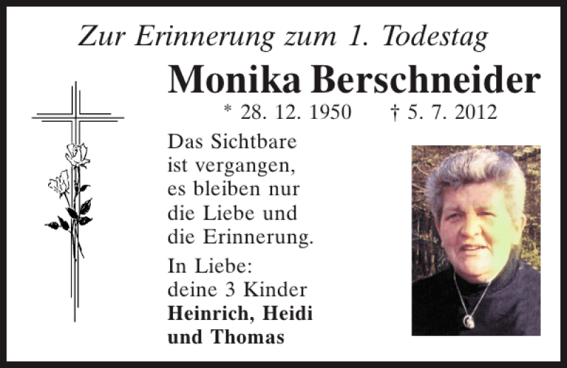  Traueranzeige für Monika Berschneider vom 05.07.2013 aus Mittelbayerische Zeitung