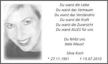 Traueranzeige von Silvia Koch von Mittelbayerische Zeitung
