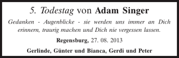 Traueranzeige von Adam Singer von Mittelbayerische Zeitung