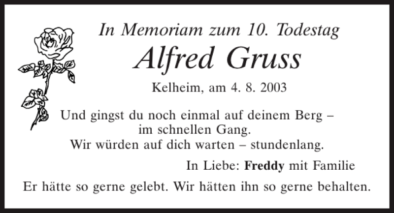  Traueranzeige für Alfred Gruss vom 03.08.2013 aus Mittelbayerische Zeitung