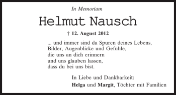 Traueranzeige von Helmut Nausch von Mittelbayerische Zeitung
