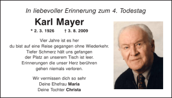 Traueranzeige von Karl Mayer von Mittelbayerische Zeitung