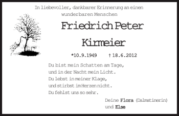 Traueranzeige von Friedrich Peter Kirmeier von Mittelbayerische Zeitung