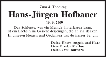 Traueranzeige von Hans-Jürgen Hofbauer von Mittelbayerische Zeitung