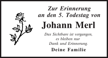 Traueranzeige von Johann Merl von Mittelbayerische Zeitung