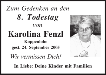 Traueranzeige von Karolina Fenzl von Mittelbayerische Zeitung