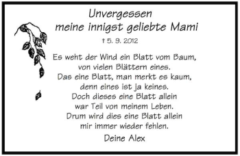 Traueranzeige von Mami  von Mittelbayerische Zeitung