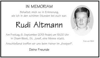 Traueranzeige von Rudi Altmann von Mittelbayerische Zeitung