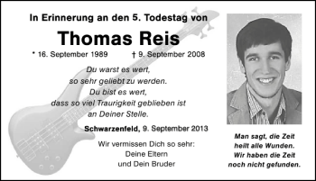 Traueranzeige von Schwarzenfeld Thomas Reis von Mittelbayerische Zeitung