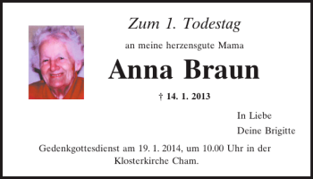 Traueranzeige von Anna Braun von Mittelbayerische Zeitung