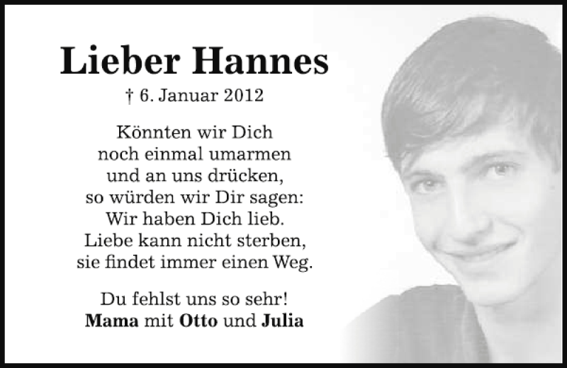  Traueranzeige für Hannes  vom 04.01.2014 aus Mittelbayerische Zeitung