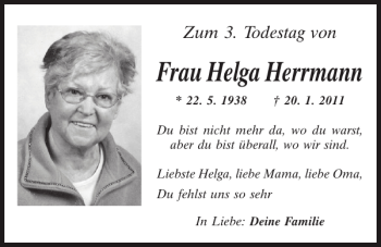 Traueranzeige von Helga Herrmann von Mittelbayerische Zeitung