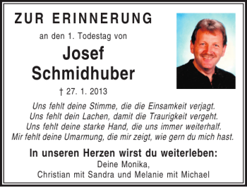 Traueranzeige von Josef Schmidhuber von Mittelbayerische Zeitung