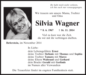 Traueranzeige von Silvia Wagner von Mittelbayerische Zeitung