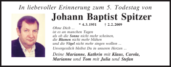 Traueranzeige von Johann Baptist Spitzer von Mittelbayerische Zeitung