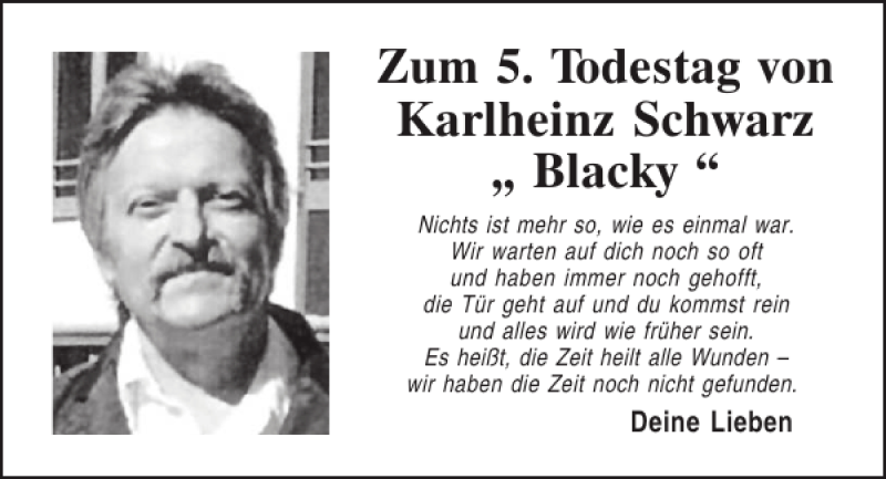 Traueranzeige für Karlheinz Schwarz Blacky vom 04.02.2014 aus Mittelbayerische Zeitung