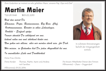 Traueranzeige von Martin Maier von Mittelbayerische Zeitung