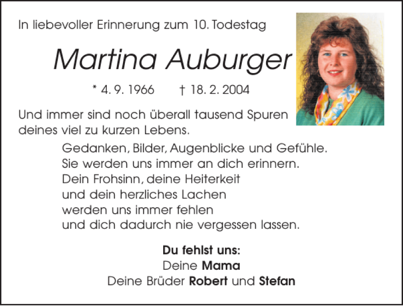  Traueranzeige für Martina Auburger vom 18.02.2014 aus Mittelbayerische Zeitung