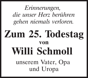 Traueranzeige von Willi Schmoll von Mittelbayerische Zeitung
