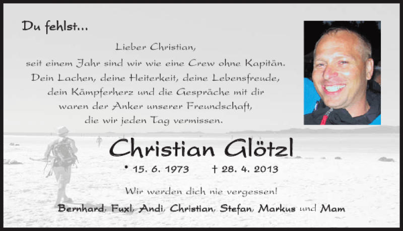  Traueranzeige für Christian Glötzl vom 26.04.2014 aus Mittelbayerische Zeitung
