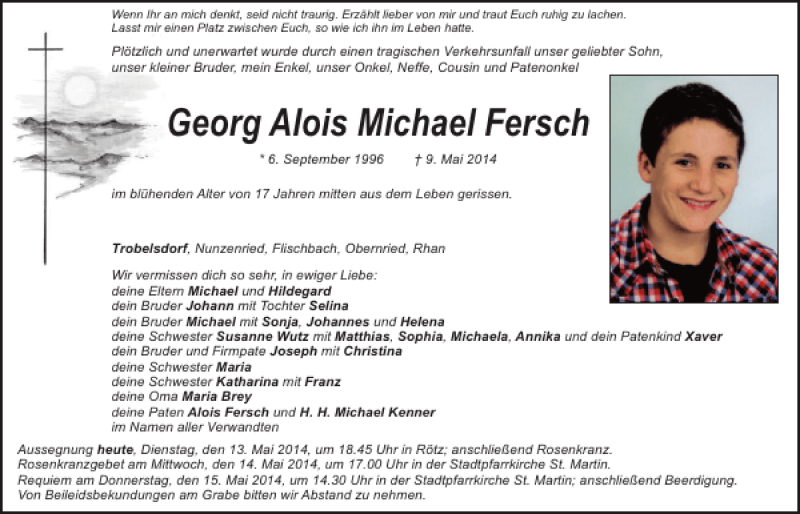  Traueranzeige für Georg Alois Michael Fersch vom 13.05.2014 aus Mittelbayerische Zeitung