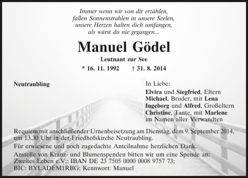  Traueranzeige für Manuel Gödel vom 06.09.2014 aus Mittelbayerische Zeitung