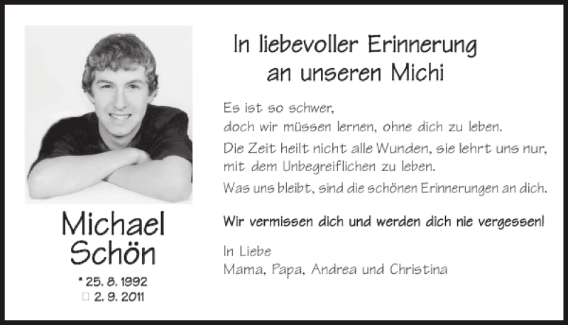  Traueranzeige für Michael Schön vom 02.09.2014 aus Mittelbayerische Zeitung