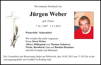 Traueranzeige von Wetterfeld/ Schorndorf Jürgen Weber von Mittelbayerische Zeitung
