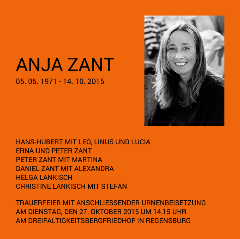  Traueranzeige für Anja Zant vom 22.10.2015 aus Mittelbayerische Zeitung Regensburg