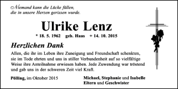 Traueranzeige von Ulrike Lenz von Neumarkter Tagblatt