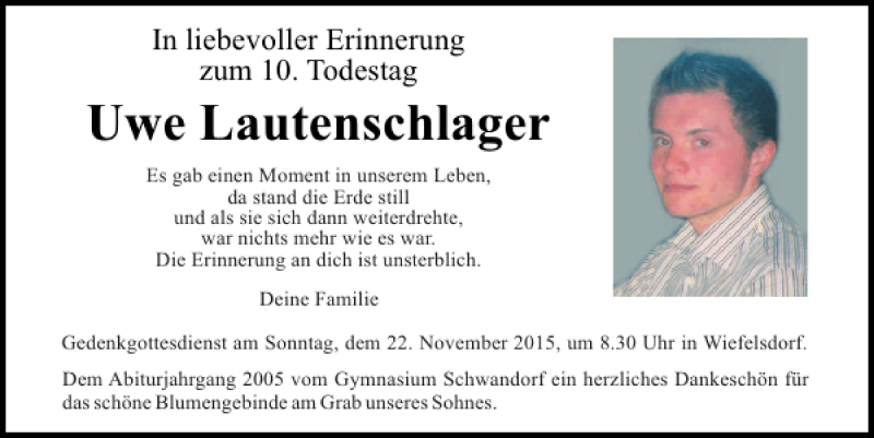  Traueranzeige für Uwe Lautenschlager vom 19.11.2015 aus Mittelbayerische Zeitung Schwandorf