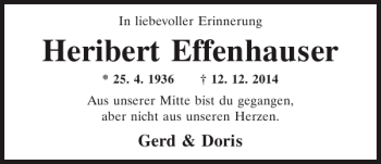 Traueranzeige von Heribert Effenhauser von Mittelbayerische Zeitung Regensburg