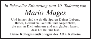 Traueranzeige von Mario Mages von Mittelbayerische Zeitung Kelheim