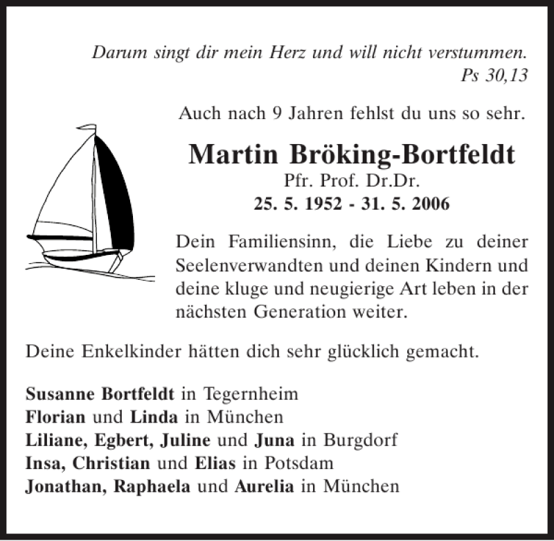  Traueranzeige für Prof.Dr.Dr. Martin Bröking-Bortfeldt vom 30.05.2015 aus Mittelbayerische Zeitung