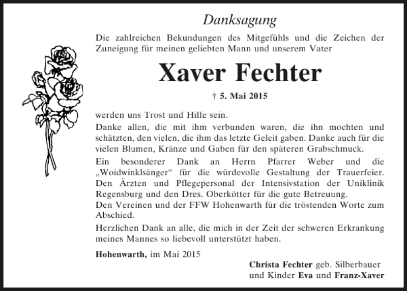 Traueranzeigen von Xaver Fechter | Mittelbayerische Trauer