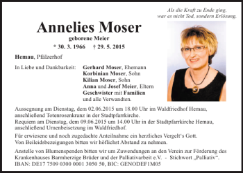 Traueranzeige von Annelies Moser von Mittelbayerische Zeitung