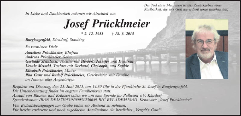  Traueranzeige für Josef Prücklmeier vom 20.06.2015 aus Mittelbayerische Zeitung
