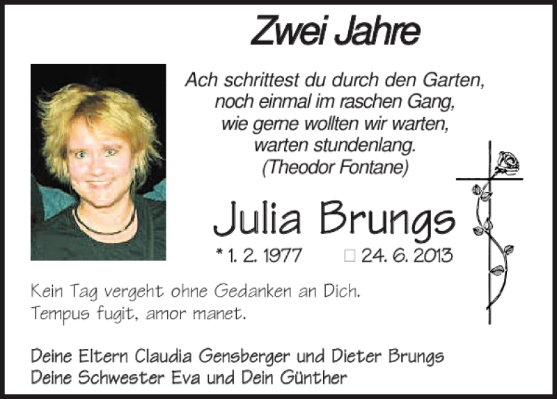  Traueranzeige für Julia Brungs vom 24.06.2015 aus Mittelbayerische Zeitung